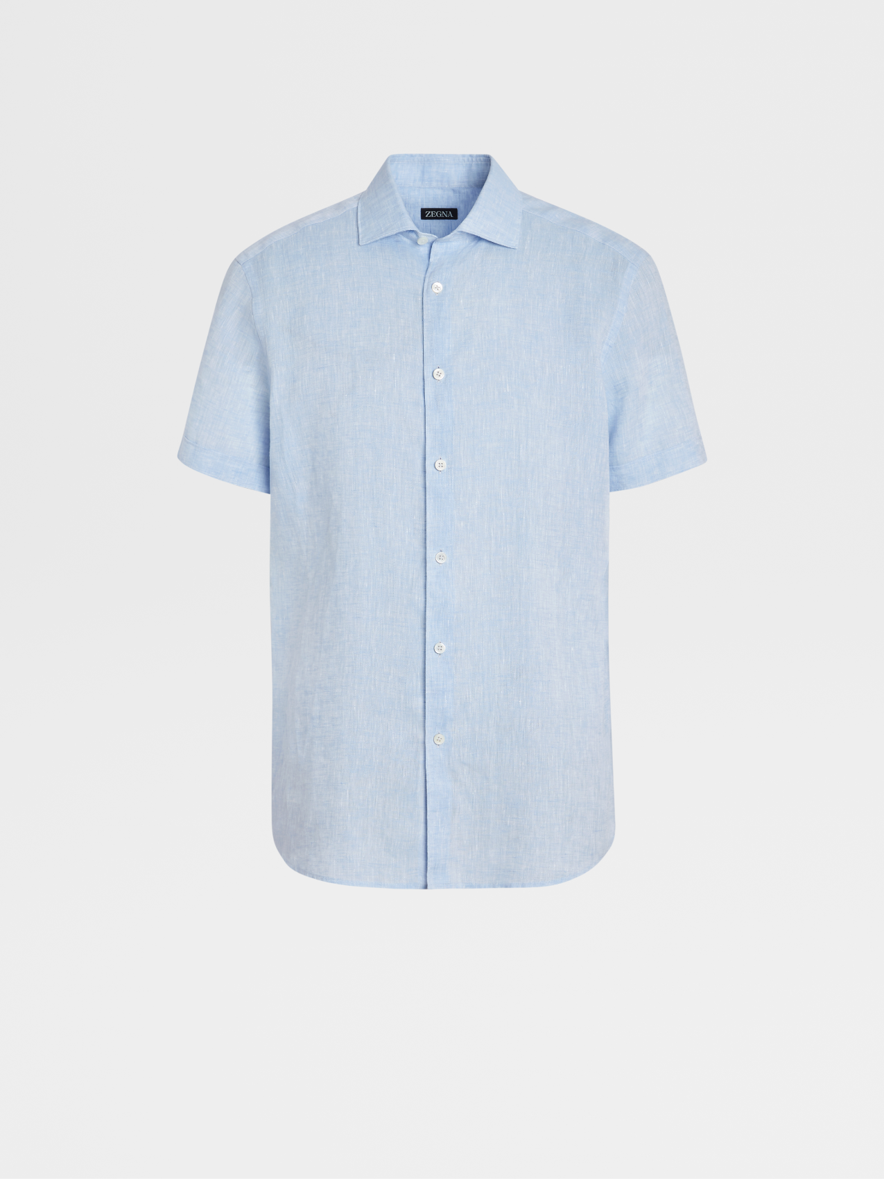 Light Blue Pure Linen Short-sleeve Shirt